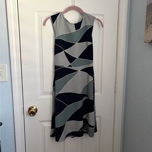 Ann Taylor Navy and Gray Abstract Midi Dress